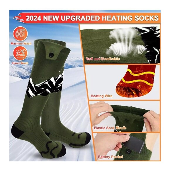 SNOW LEOPARD Heated Socks Green Large, Rechargeable Heated Socks App Control - Picture 8 of 9
